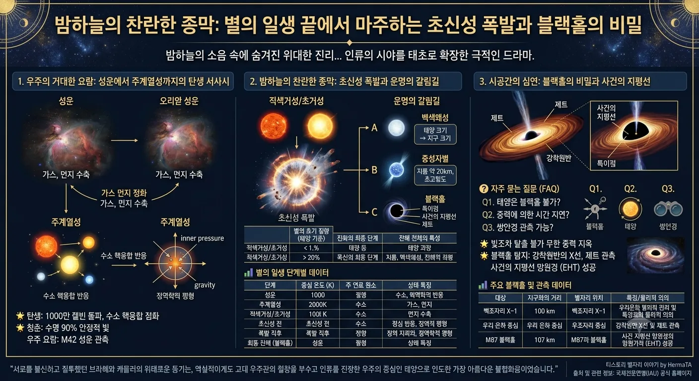 별의 일생 끝에서 마주하는 초신성 폭발과 블랙홀의 비밀