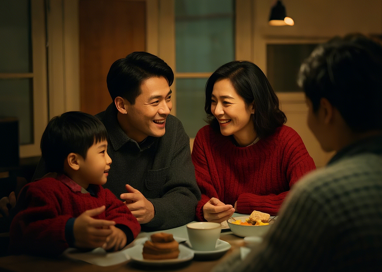 부모와 아이가 함께 대화하는 모습