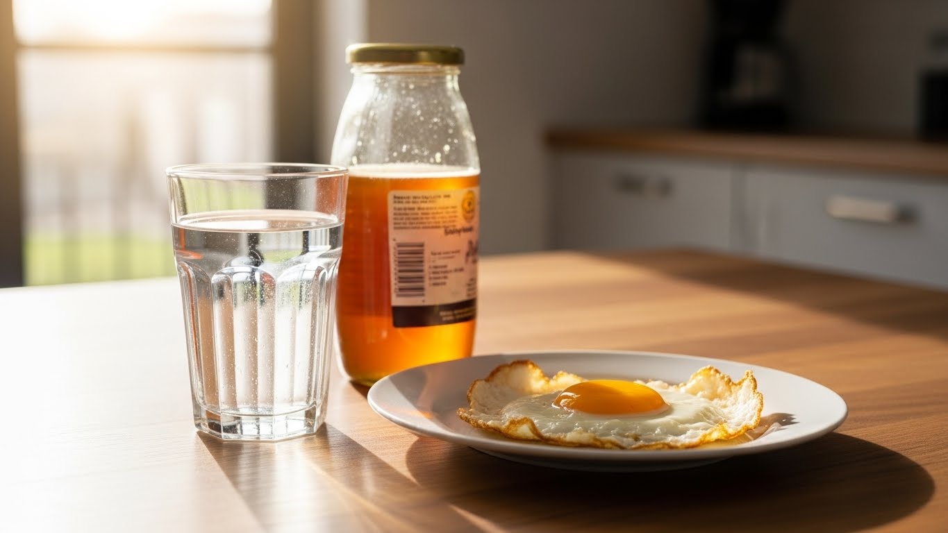 과학적으로 검증된 최고의 숙취 해소 음식인 물, 꿀물, 계란 프라이 이미지