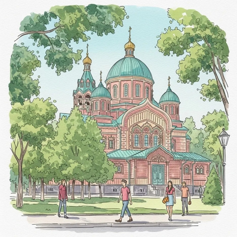 알마티의 아름다운 승천 대성당 모습
