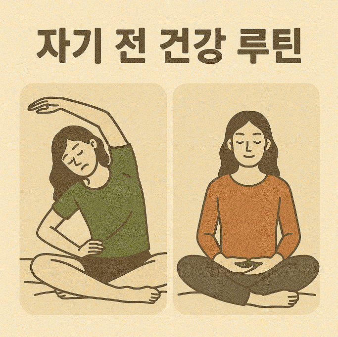 스트레칭하는 모습과 명상을 하는 모습 이미지