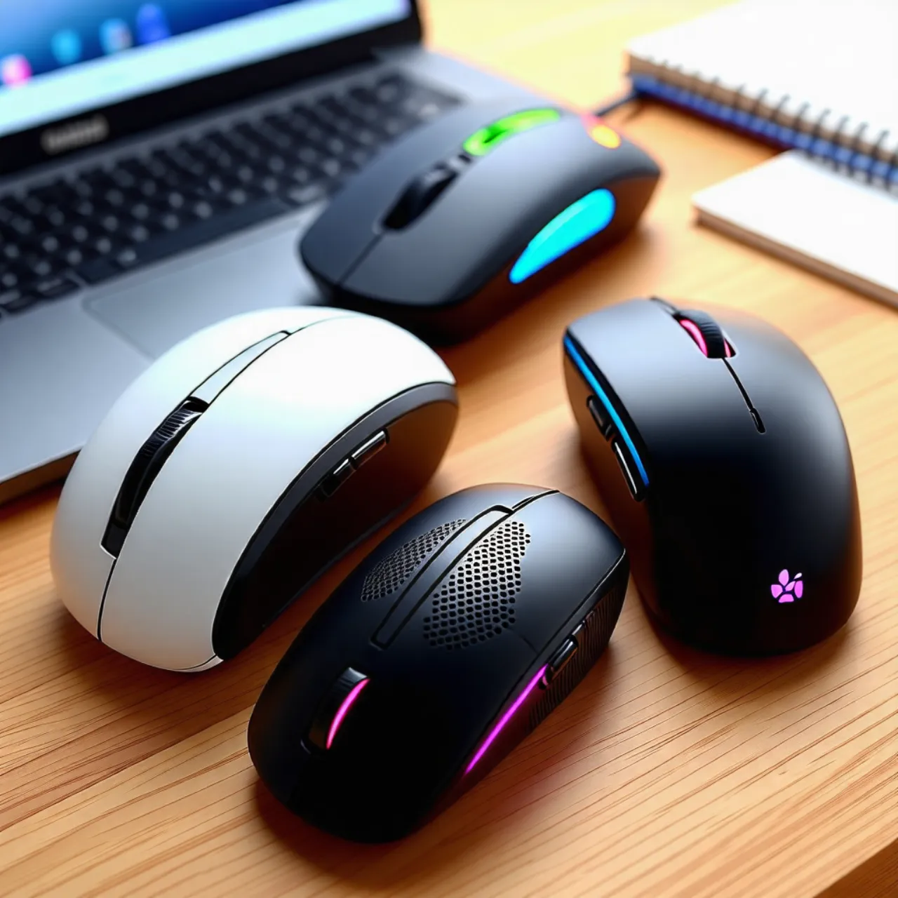 노트북-앞에-4가지의-다양한-마우스들