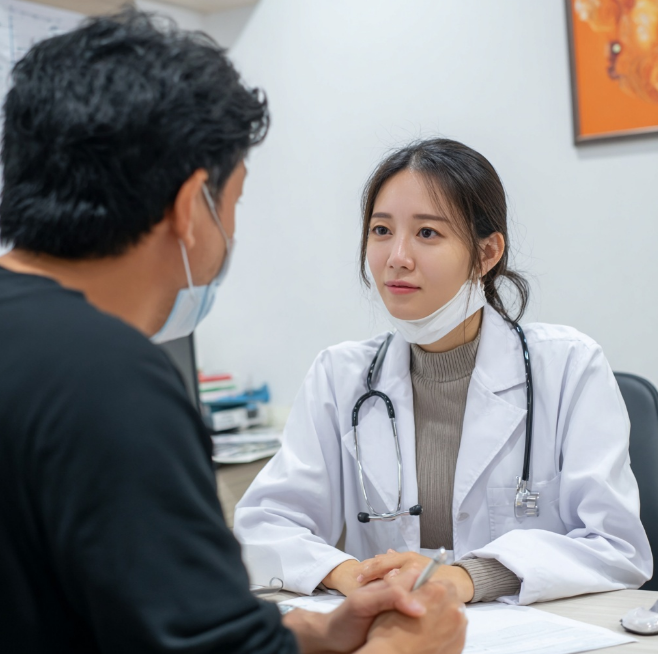 배가아파 의사 진료중