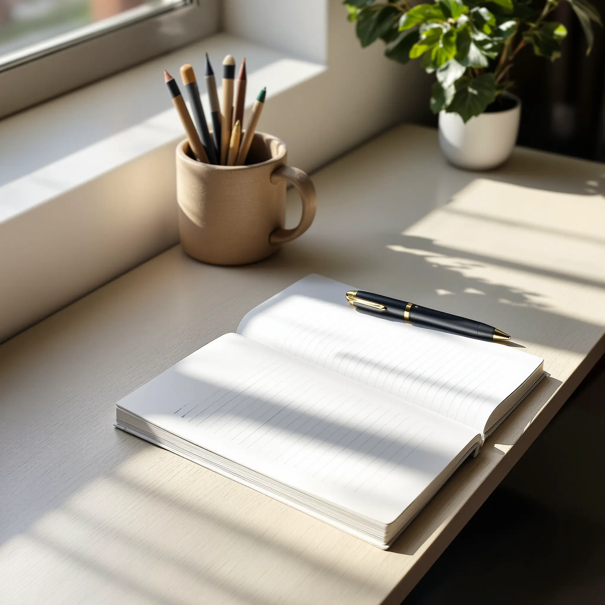 글쓰기 초보자가 집중하기 좋은 미니멀한 책상 환경 사진