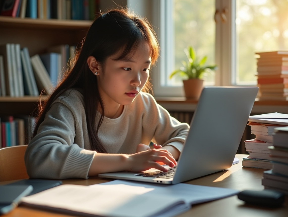 수학 인강 듣고 있는 학생