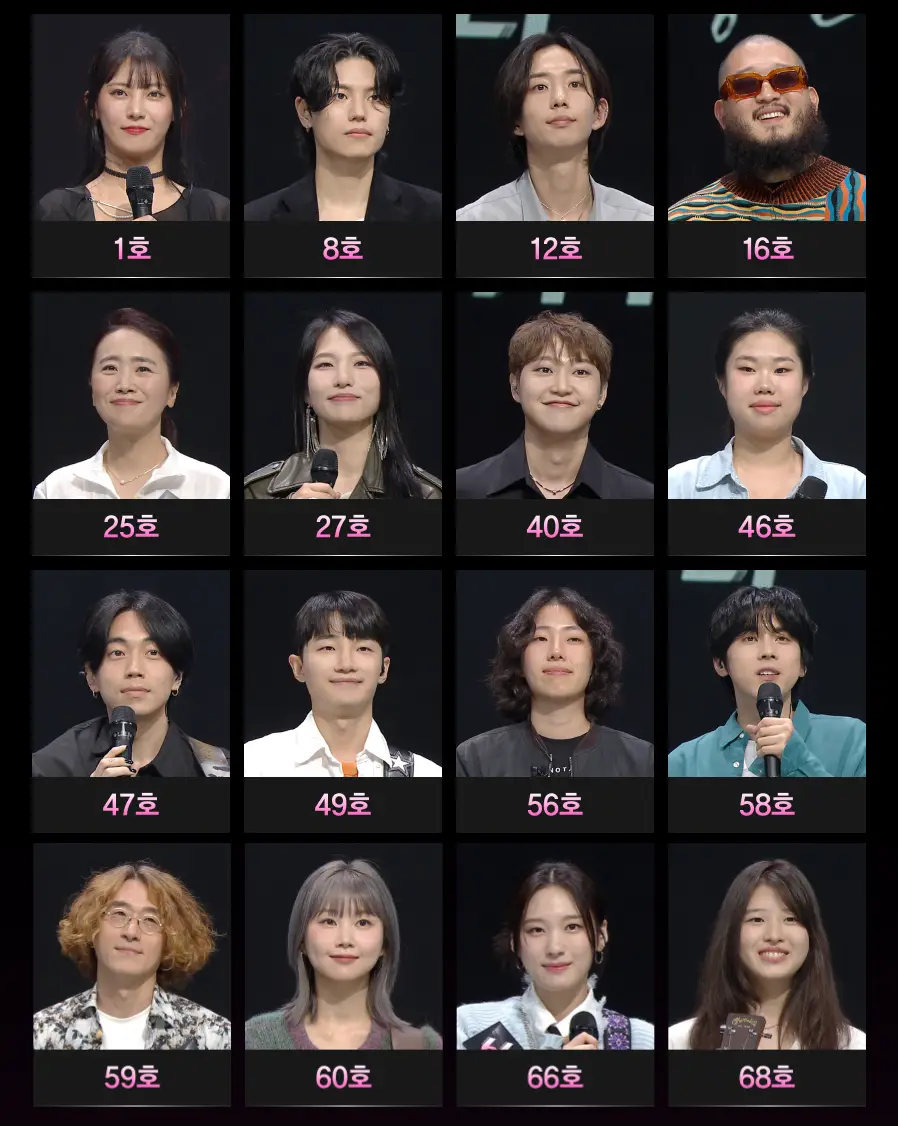 싱어게인 3 -
출연자와 번호들