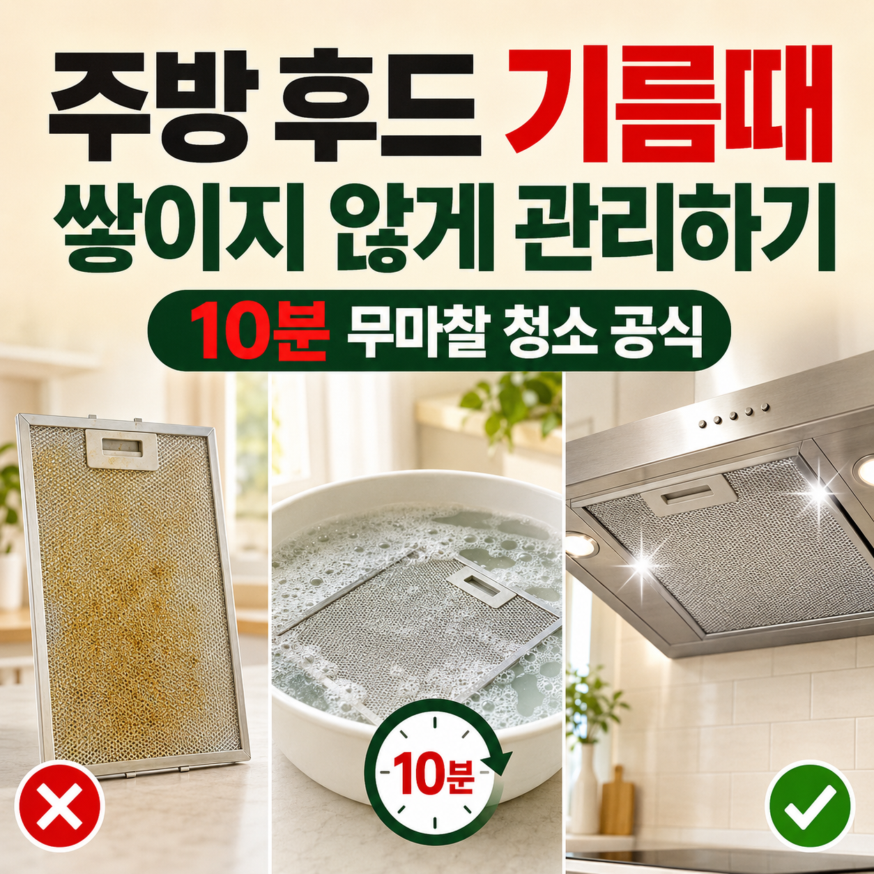 주방 후드에 기름때가 쌓이지 않게 관리하는 요령 (10분 무마찰 청소 공식)