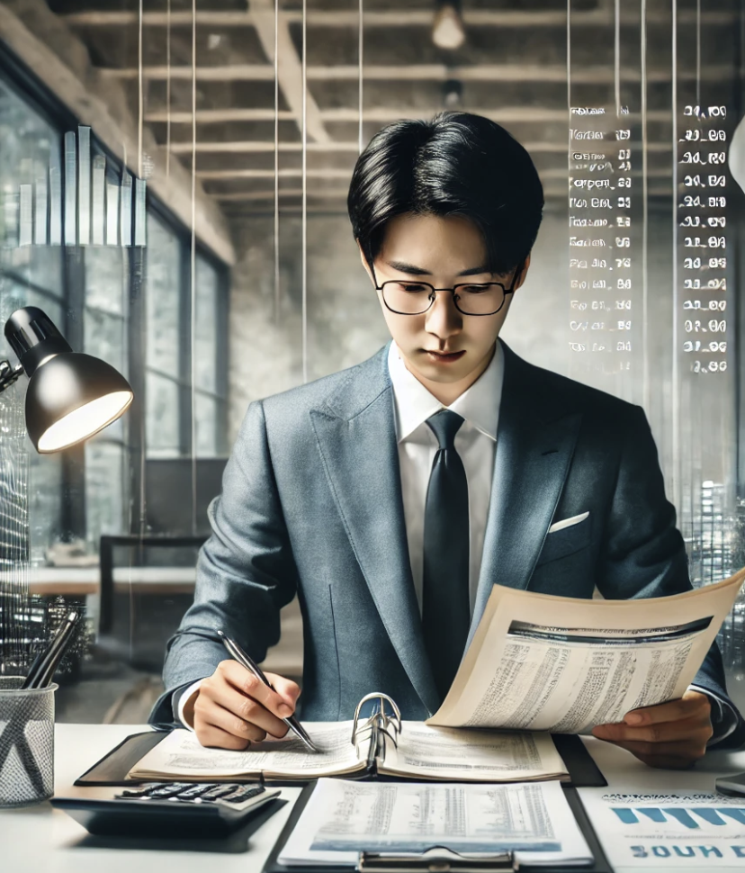 세금 서류를 검토하는 비즈니스 전문가