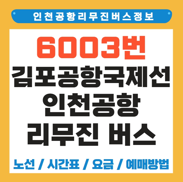 김포공항국제선 인천공항 리무진 버스 노선 시간표 요금 예매 방법 6003번