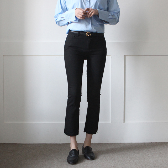 하이웨스트진 세미 부츠컷 청바지 일자 기모 여자 청바지 키작녀 스판 화이트 블랙진