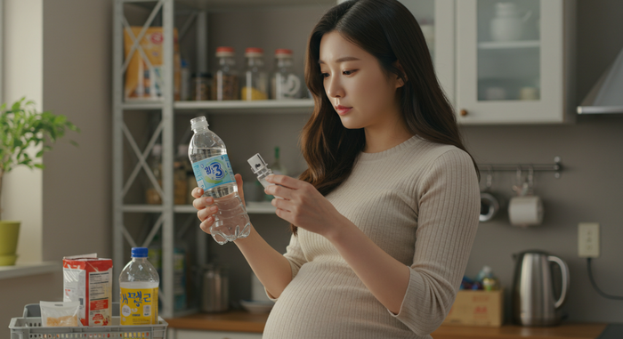 임산부가 음료 성분 확인하는 장면