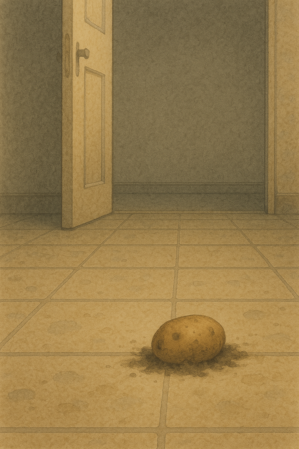 화장실 문이 열린 자리, 사라진 존재 – 남은 건 흙에 묻힌 씨감자 하나