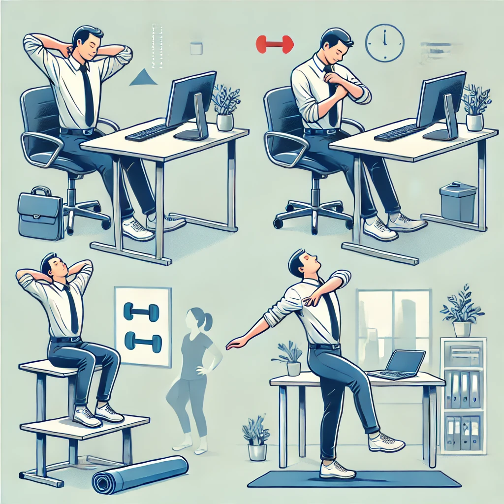 직장에서 스트레칭 중인 사람