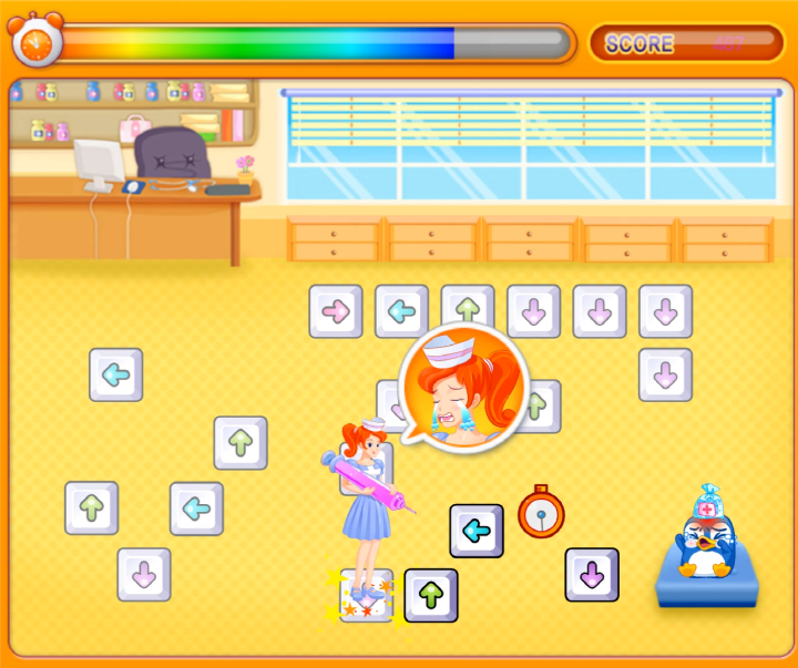 콜록콜록-독감-주의보-초급-플래시게임-플레이-조작키를-잘못눌러-간호사-릴리가-펑펑-우는-화면