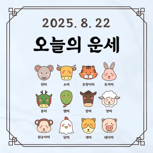 2025년 8월 22일 띠별로 보는 오늘의 운세