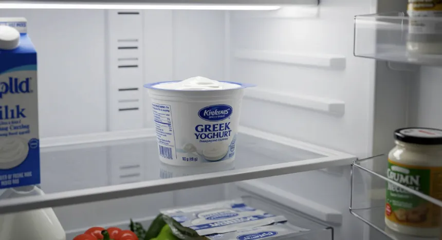 냉장고 안에 그릭요거트가 있는 모습