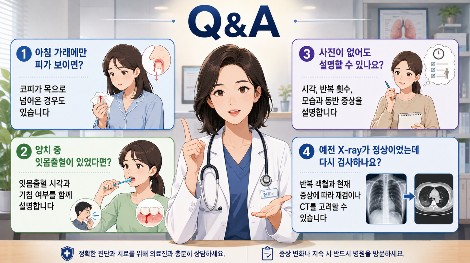 아침 가래의 피&middot;잇몸출혈&middot;증상 설명&middot;흉부 X-ray 재검에 관한 객혈 Q&amp;A