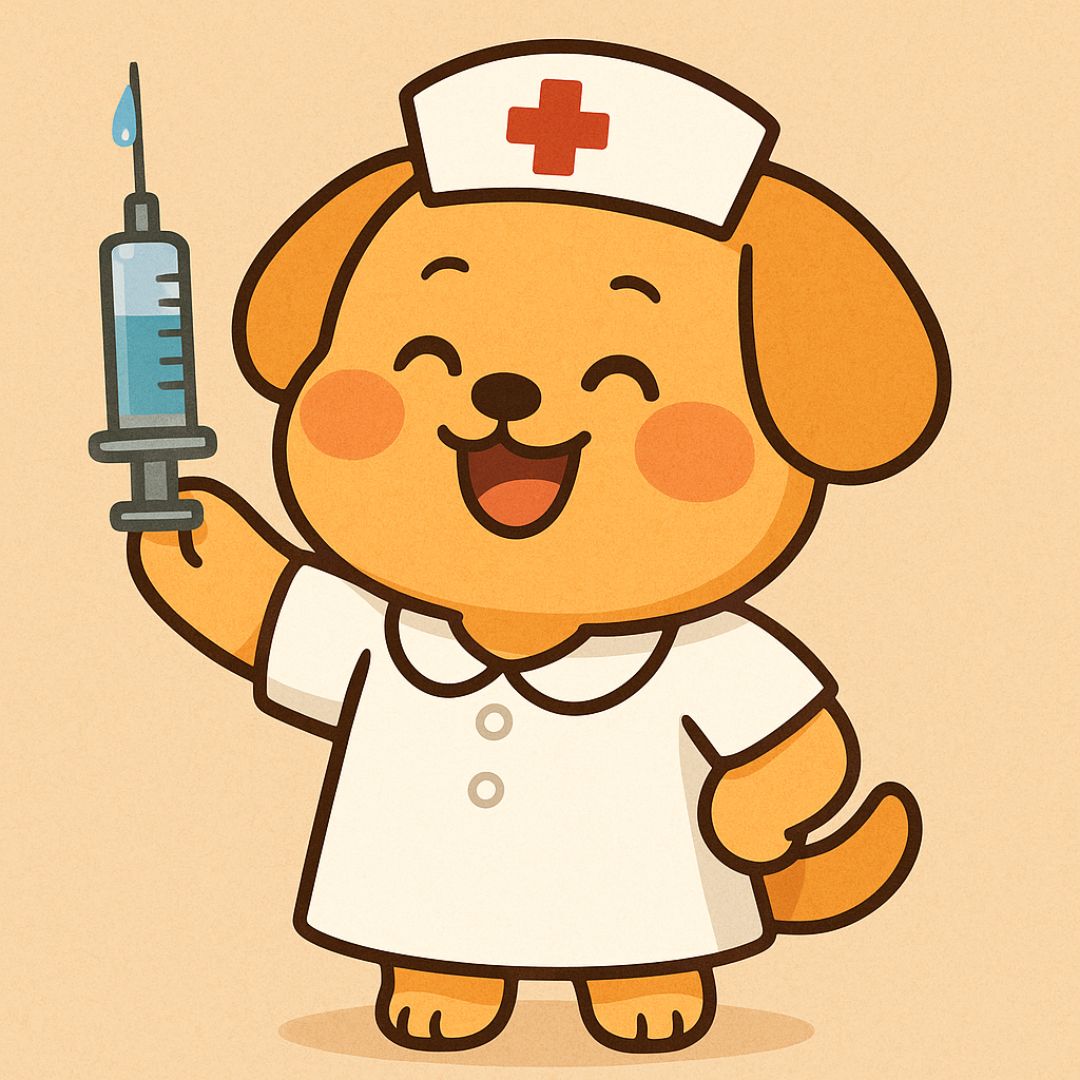 주사기를 들고 환하게 웃고 있는 헤롱이