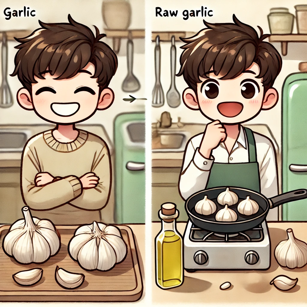 생 마늘과 구운 마늘의 차이