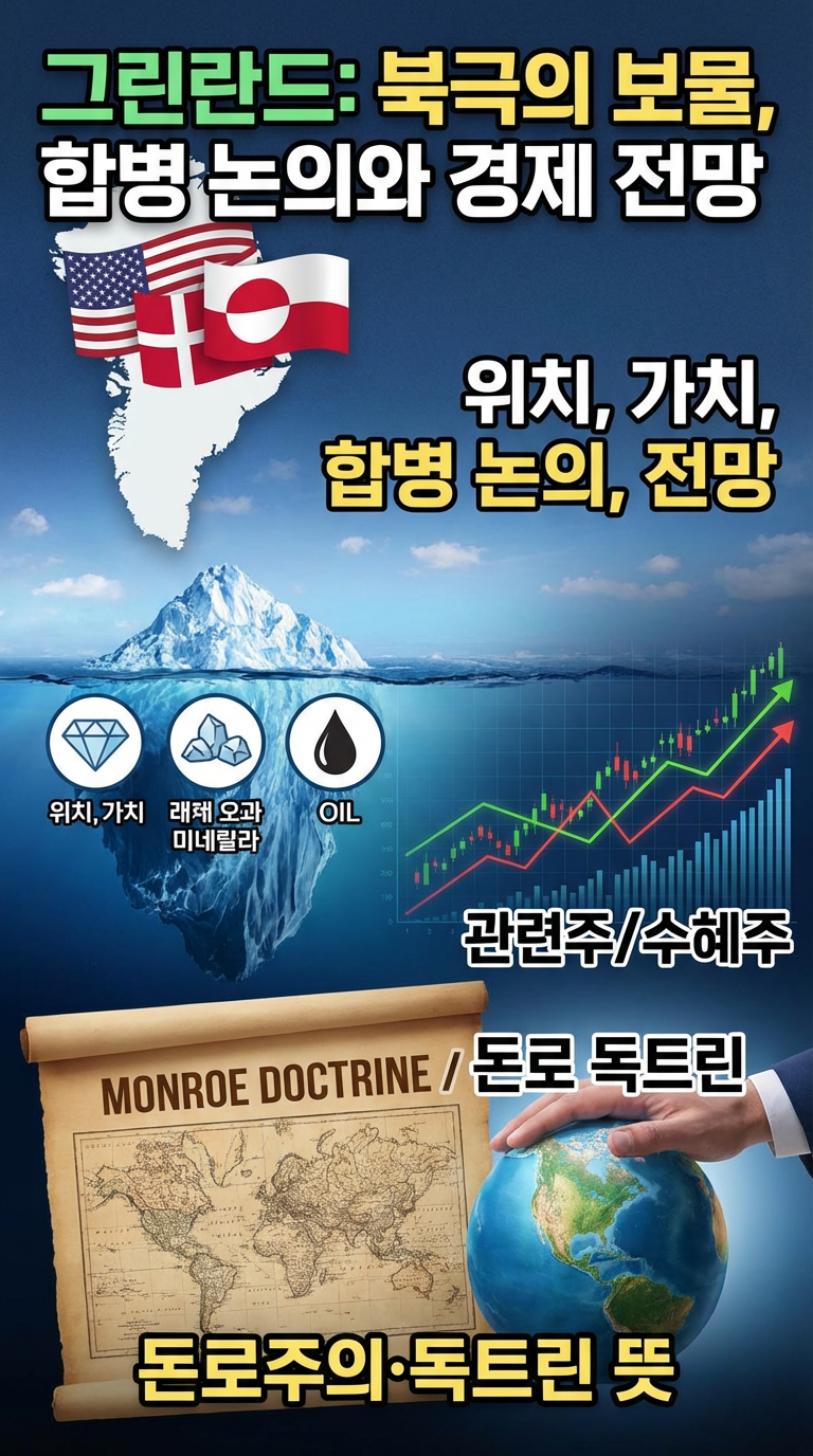 그린란드 위치, 가치, 미국 덴마크와 합병 논의 이유, 일정, 관련주, 수혜주, 전망, 돈로주의· 돈로 독트린 뜻, 정보