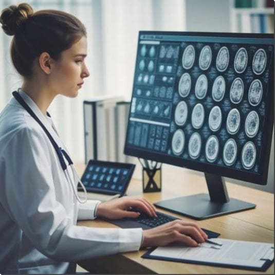 알츠하이머병 진단, 뇌 영상을 파악하는 의사