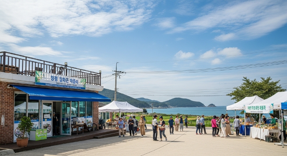 바닷가 시골마을 배경에 주민센터