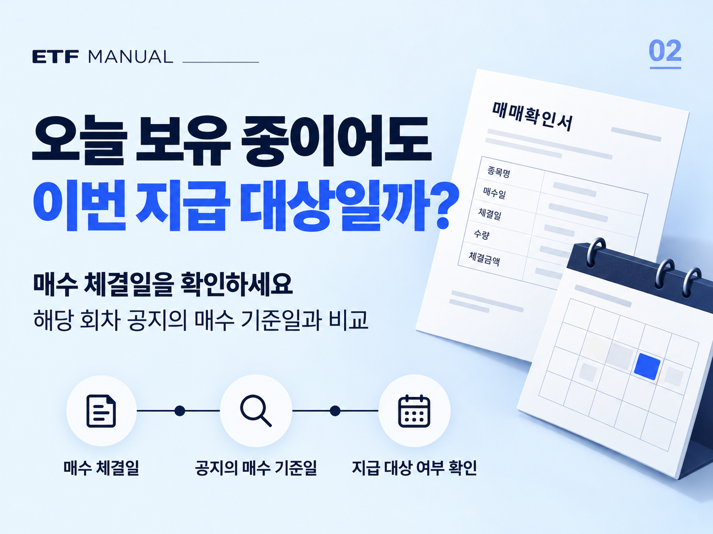 ETF 매수 체결일과 해당 회차 분배금 수령 자격 확인