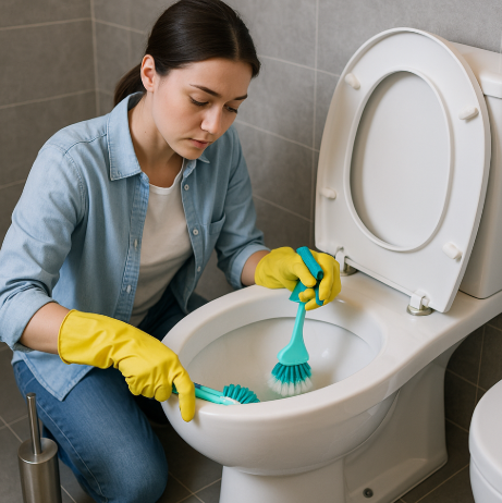 화장실 청소하는 모습