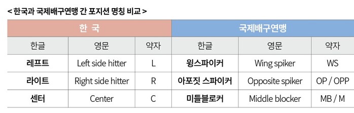 배구 경기 포지션과 역할