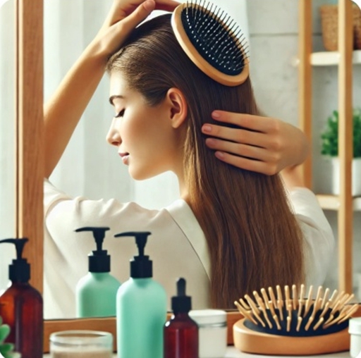 두피관리하는 여자