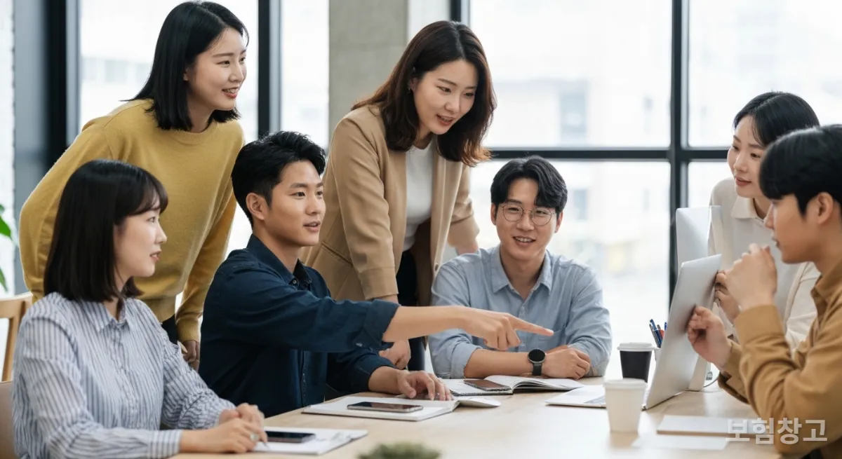 코워킹 스페이스에서 재정 관련 논의를 하는 젊은 직장인들