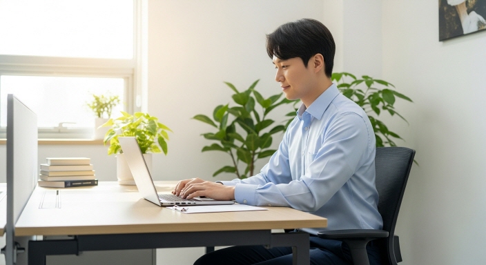 이메일로 추천자에게 답변을 보내는 정부 직원