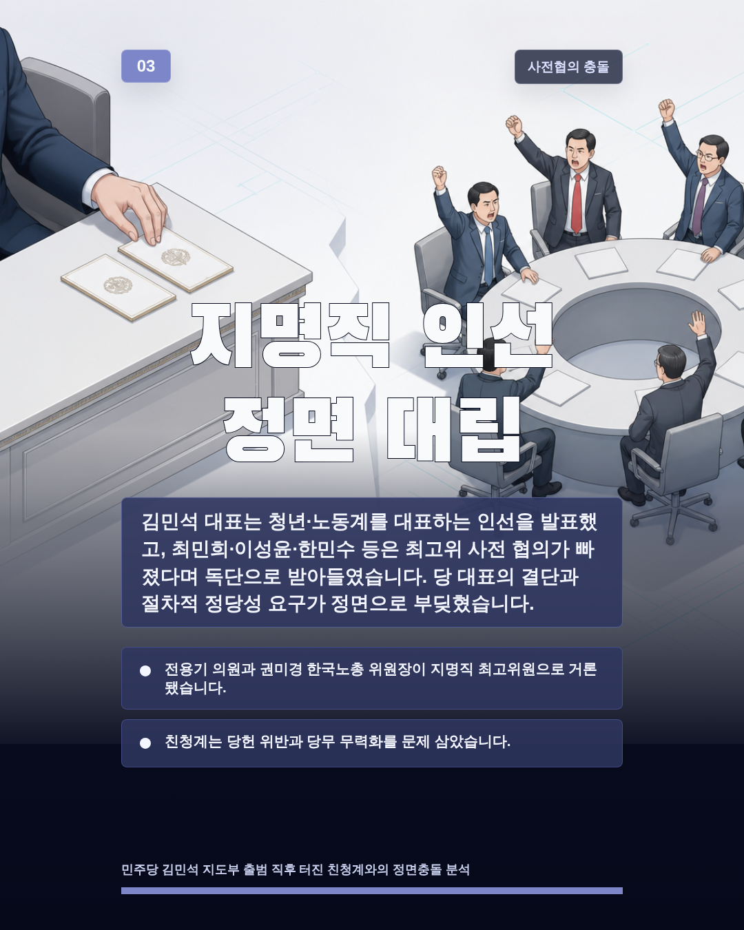 지명직 인선 정면 대립