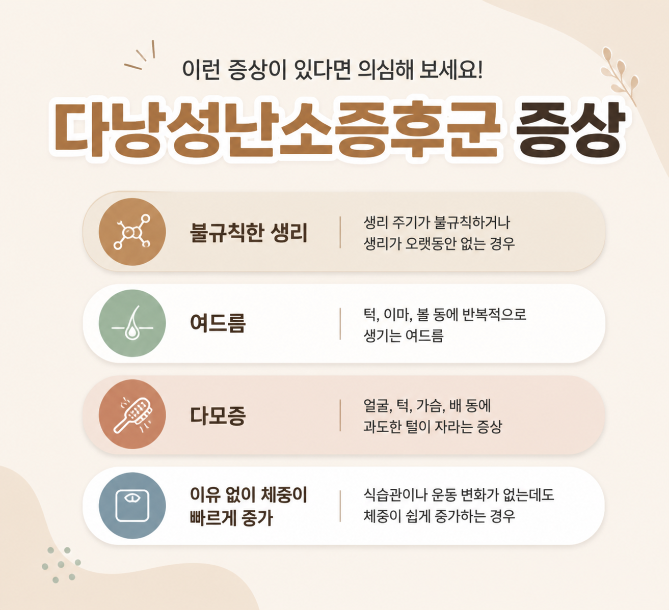 다낭성 난소 증후군 대표 증상 모음
