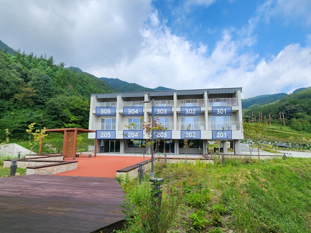 산림레포츠파크 휴양관 전경 및 배치도