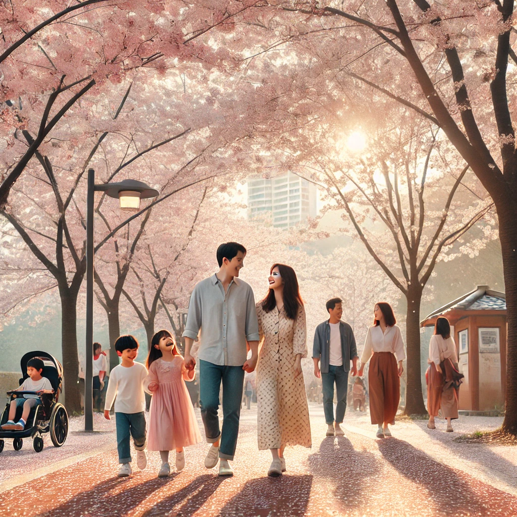 서울숲 봄에 벚꽃 구경하는 사진