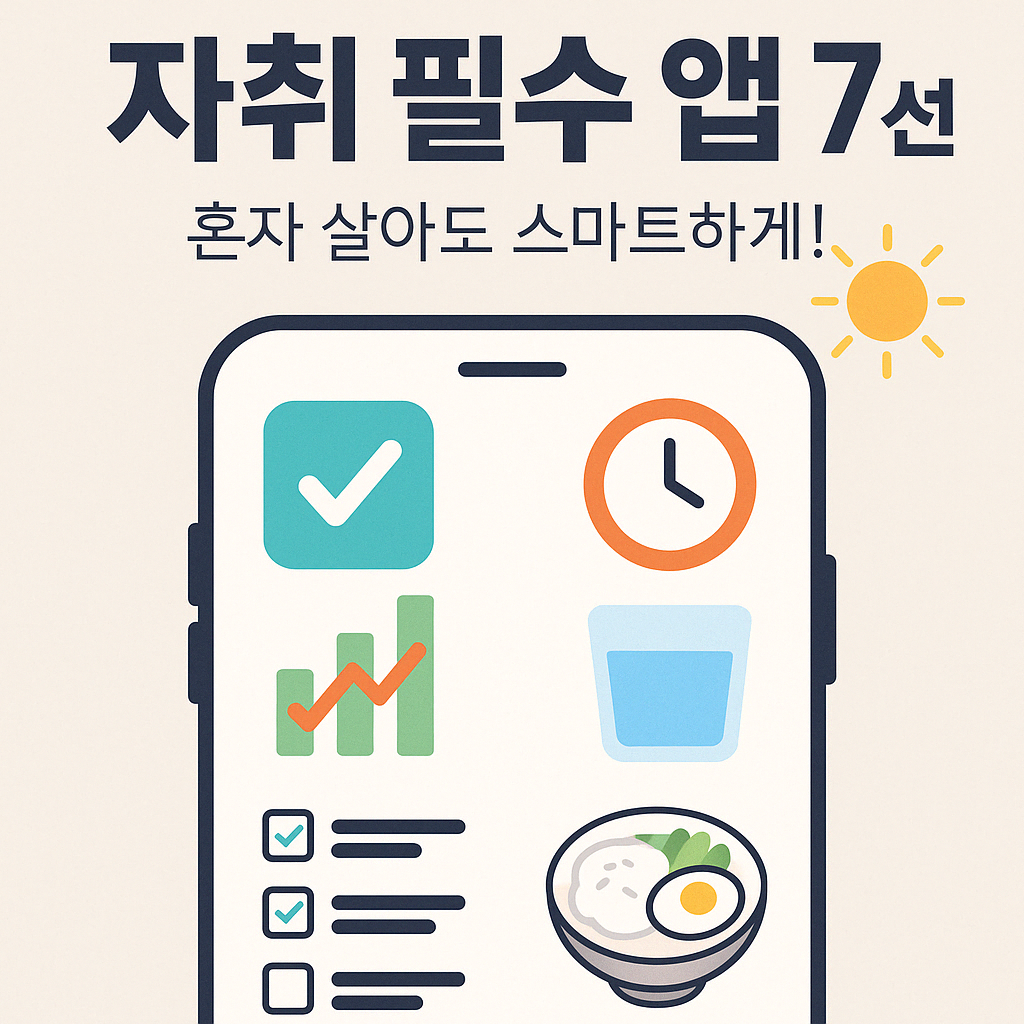 휴대푠 사진과 자취하기 좋으 앱을 표현한 그림이 사진