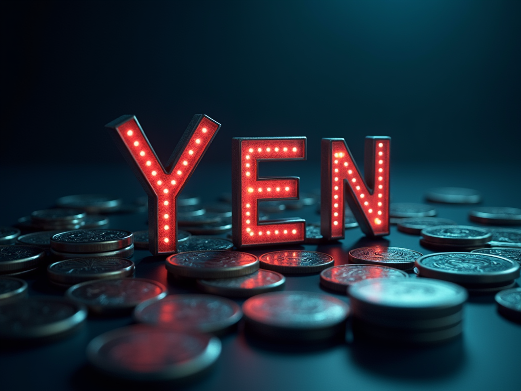 영어로 YEN 글자가 동전위에 있습니다.