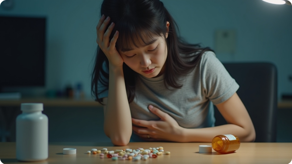 고용량_부작용_힘들어하는_여성