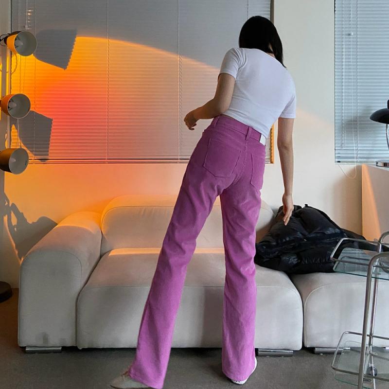 컬러 코듀로이 팬츠 여자 일자 바지 포인트 코디 블랙 핑크
