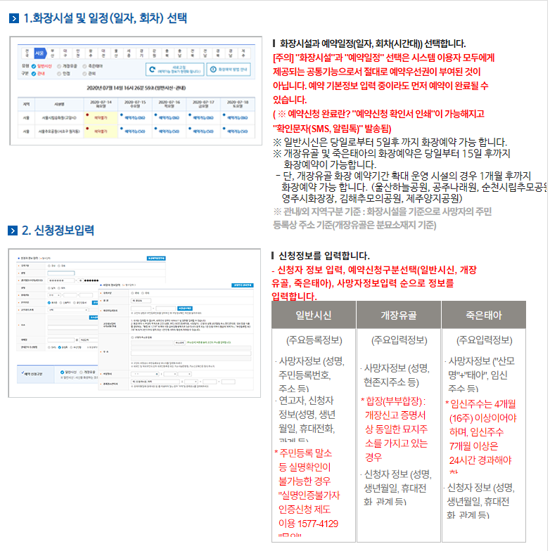 보건복지부 e하늘 화장예약시스템 예약방법 및 신청안내