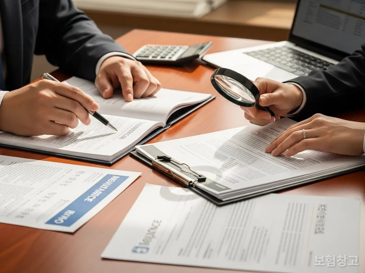 보험 증권을 꼼꼼히 확인하는 한국인 손