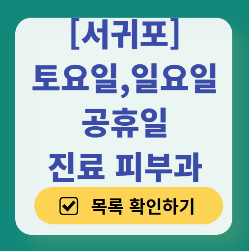 서귀포시 일요일 문 여는 피부과 ❘ 토요일, 주말, 공휴일 영업 피부과 (두드러기, 아토피, 습진, 피부염, 여드름 진료)