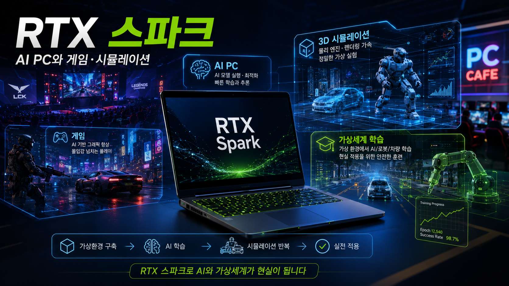 RTX 스파크가 게임, 가상세계 학습과 연계되어 있는 그림