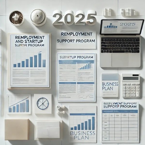 재취업과 창업 지원금 신청서, 사업계획서, 노트북이 정돈된 이미지, 인생 2막 지원사업 컨셉