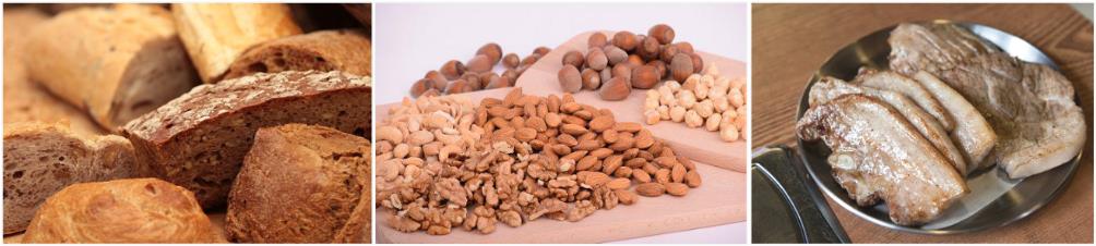 대상포진-피할음식-사진들-빵-견과류-삼겹살