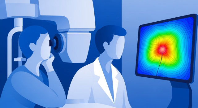 스마일 라식 전 각막 지형도 등 정밀 검사를 받는 장면