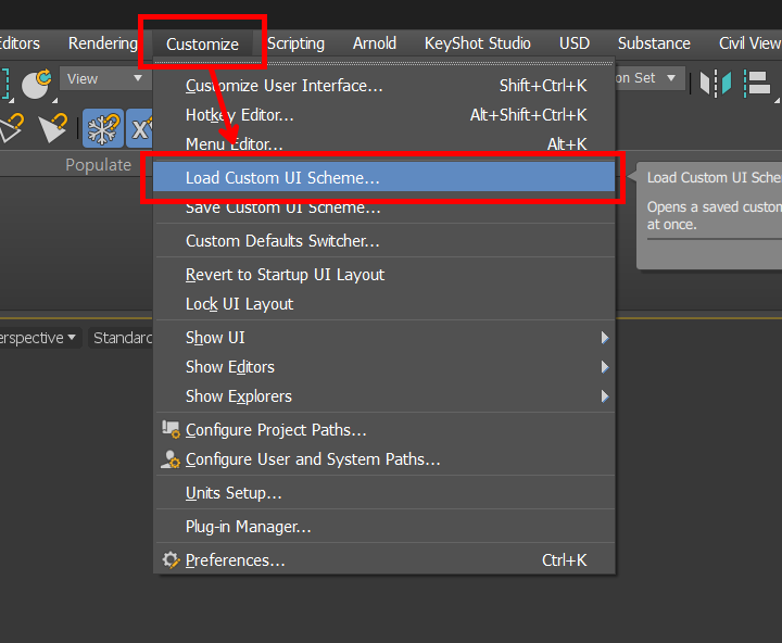 Load Custom UI Scheme 파일 선택 창