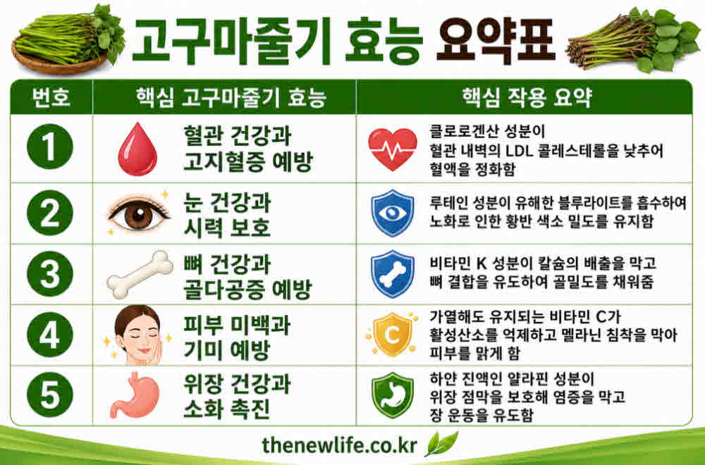 고구마줄기 효능 요약표