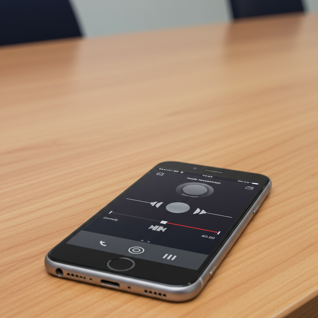 공기계를 회의나 강의 녹음용 기기로 사용하는 모습